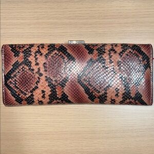 Frances Valentine Eleni Brown All Over Snake Print Clutch NWT